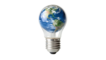 Earth globe light bulb concept isolated on transparent background