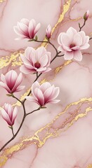 Elegant Magnolia Flowers on Marble Background with Gold Accents for Luxury Design
