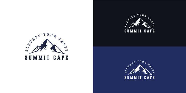 The logo for the ski resort cafeteria is clean and minimalist. It features a stylized mountain range with jagged peaks in a deep navy blue, symbolizing the alpine environment.