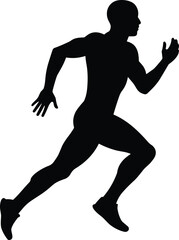 Silhouette of a muscular man running fast in athletic shoes, showcasing fitness, speed, power, and dynamic movement for sports and exercise vector conceptSilhouette of a muscular man running fast 