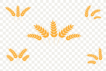 Wheat spikes, Wheats ears icon set, Harvest wheat grain, growth rice stalk and whole bread grains or field cereal nutritious. illustration of wheat plant. eps 10