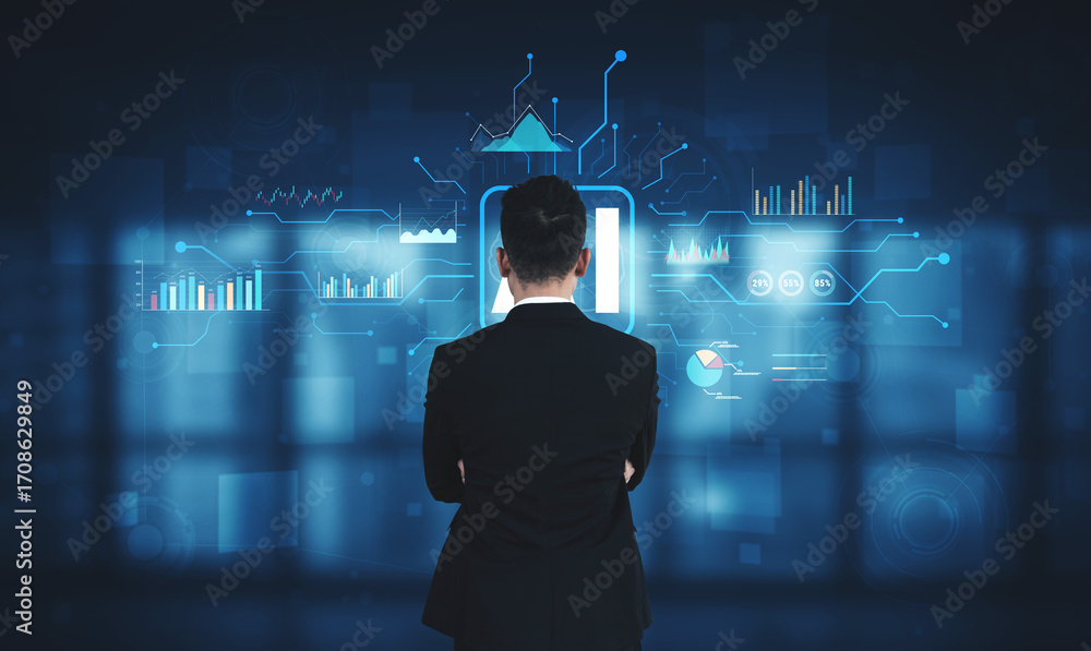 Poster artificial intelligence (ai) for business data analysis and analytics. a concept of using ai for dat