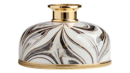 Decorative ceramic bottle with marbled pattern and gold accents isolated on transparent background