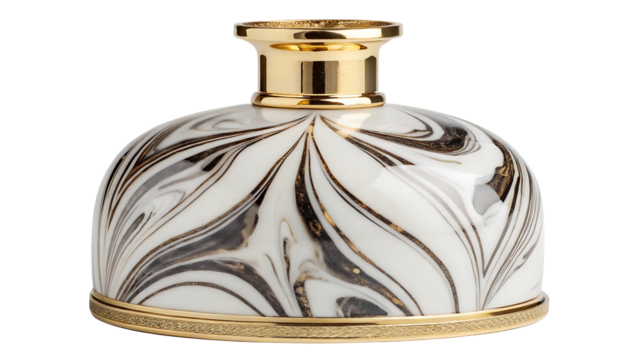 Decorative ceramic bottle with marbled pattern and gold accents isolated on transparent background - Powered by Adobe