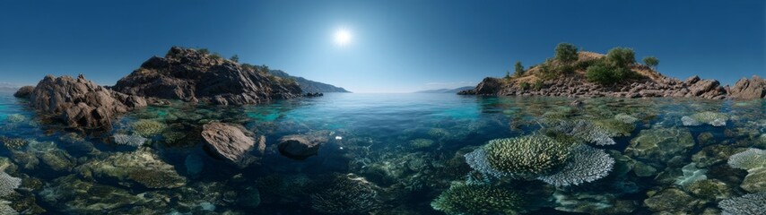 Fototapeta premium Coral reef panorama tropical ocean hdr imagery scenic viewpoint vibrant underwater environment