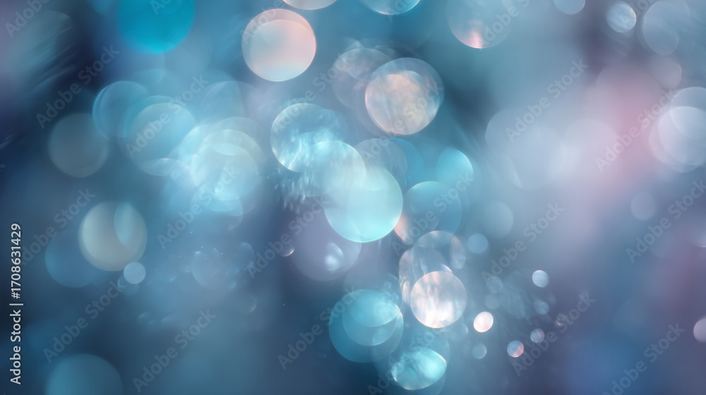 Poster a blurred background of teal and white bokeh lights creating soft texture