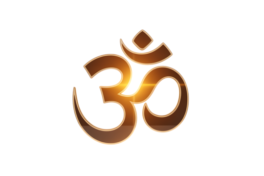 Sacred Om symbol glowing with warm golden light, representing spiritual peace and universal consciousness