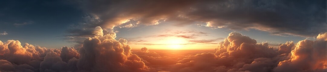 Fototapeta premium Breathtaking sunset over clouds aerial view hdr panoramic landscape vibrant atmosphere high-resolution imagery