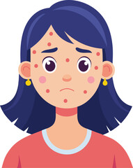 Young woman with acne problem on transparent background