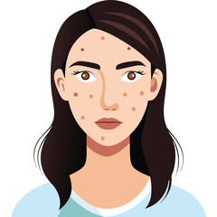 Portrait of the pimple girl on transparent background