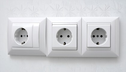 Modern White Electrical Outlets and Switch on Textured Wall