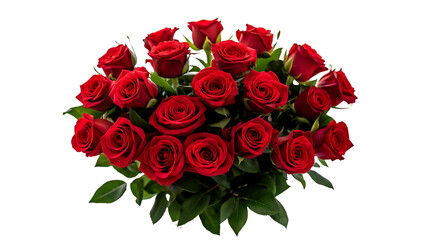 A large bouquet of vibrant red roses isolated on transparent background