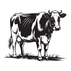 Fototapeta premium Black and White Cow Illustration, Farm Animal Vector Graphic