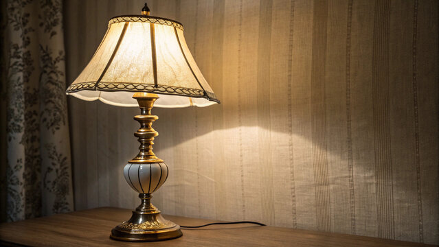 An elegant table lamp casting a soft, comforting light, perfect for a cozy interior design theme.