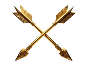 Crossed Shiny Golden Arrows with Ornate Tips, Transparent PNG