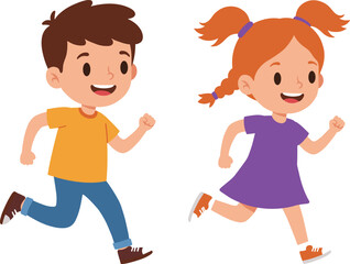 Happy kids running and playing together, smiling boy and girl, active children, joyful outdoor activity, fun exercise, healthy lifestyle, childhood happiness