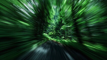 Obraz premium Journey through a mystical green forest the blurred rush of nature s path evoking a sense of speed