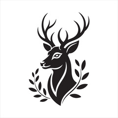 Deer Head Silhouette with Laurel Wreath leaves