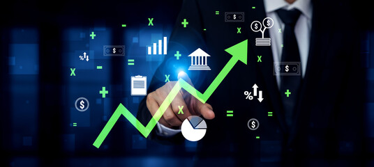 A concept of financial growth and economic success. An upward trend in business investment, profit,...