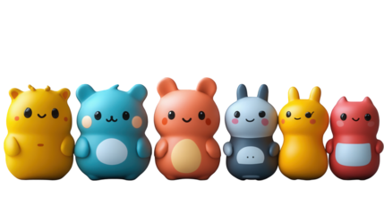 Group of cute cartoon animal characters isolated on transparent background
