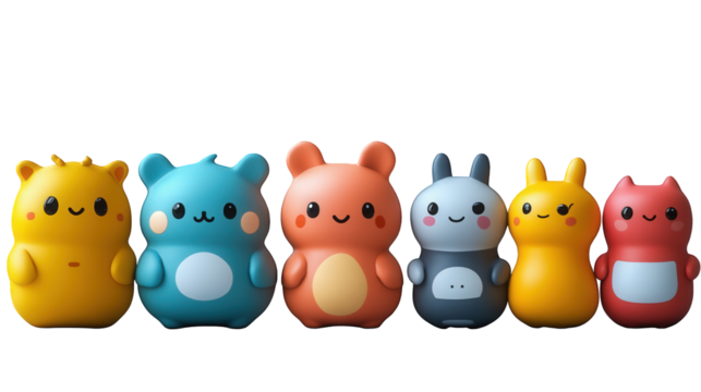 Group of cute cartoon animal characters isolated on transparent background