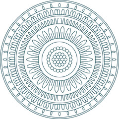 Intricate circular mandala design with floral motifs in calming blue tones