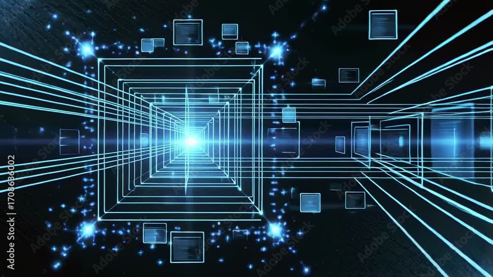Poster abstract technology background with glowing light and geometric shapes animation effect