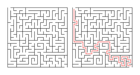 Labyrinth illustration showing paths and solving maze challenge  