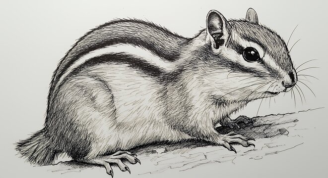 Detailed pencil drawing of a chipmunk