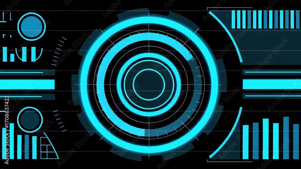 Poster futuristic hud interface animation with data graphs and charts for scifi tech design 100 characters