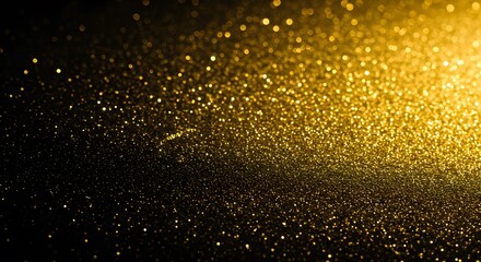 Golden Glitter Sparkle Background Texture: Luxurious Shimmering Gold Dust Particles on Black