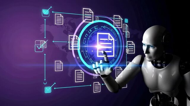 Ai document management automation robot processing files and data for efficiency task 100 char