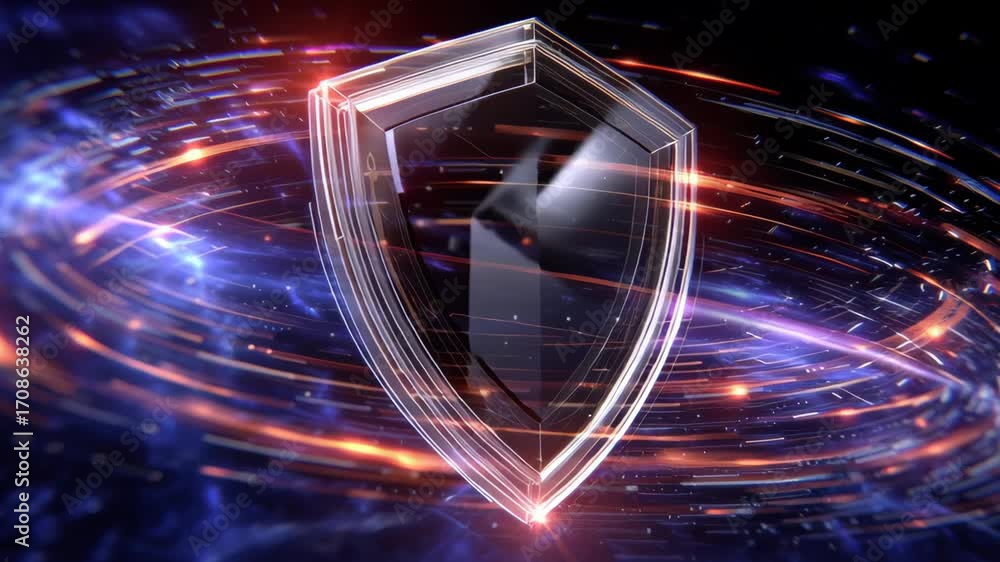 Aufkleber dynamic digital shield surrounded by colorful light trails in a futuristic abstract background
