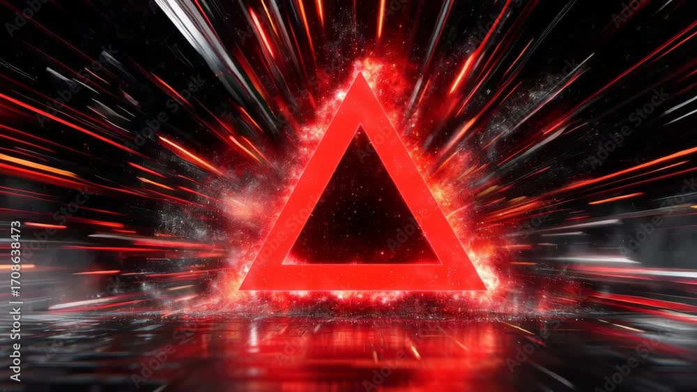 Aufkleber dynamic red triangle burst of light in explosive dark environment