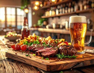 beer and barbecue on a table