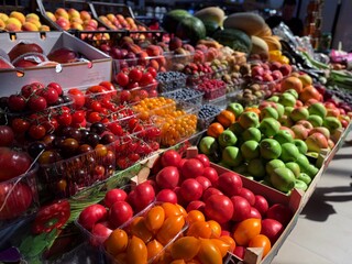 Fresh fruits and vegetables on market stall