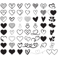 set of heart shape hand-drawn style, Doodle  hearts, scribble doodle illustration with brush stroke, . Collection of heart illustration with different style,Vector symbol icon set. illustration design