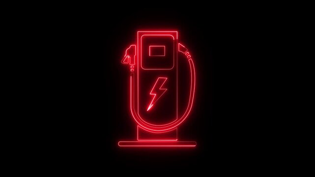 Glowing neon Electric car charging station icon isolated on black background.  Electric Car Charging Fast Charger icon. Eco electric fuel pump icon sign.