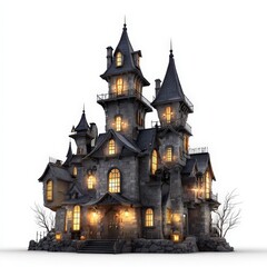 Obraz premium 3D Halloween Haunted Castle Isolated on White Background – Spooky Gothic Design