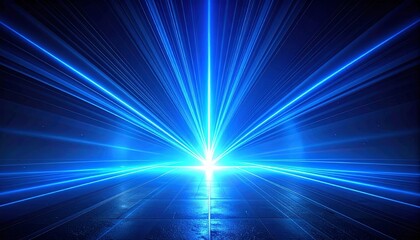 Futuristic Digital Tunnel Illuminated by Brilliant Blue Laser Light Beams on a Reflective Floor