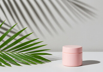 Pink jar with green leaf and shadow cream jar cosmetic container
