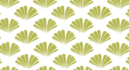Seamless pattern of stylized olive green fan shapes on white editable stock