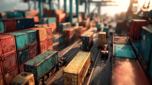 Busy Port Container Truck Transporting Goods