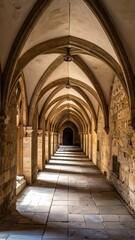 Ancient stone corridor, arches, light