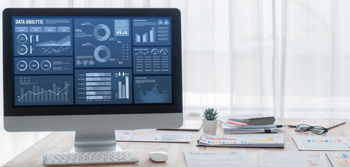 Business data dashboard provide business intelligence analytic for marketing strategy planning brisk with big data set to analyze customer demands and foreseeing business future