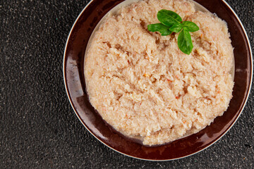 Canned crab meat seafood natural product tasty snack fresh delicious gourmet food background on the table rustic top view copy space pescetarian diet