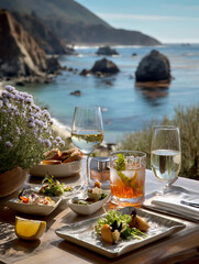 Fototapeta premium Delicious food, drinks and a stunning natural setting