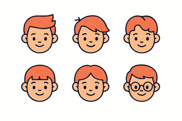 set of cute cartoon boy  faces