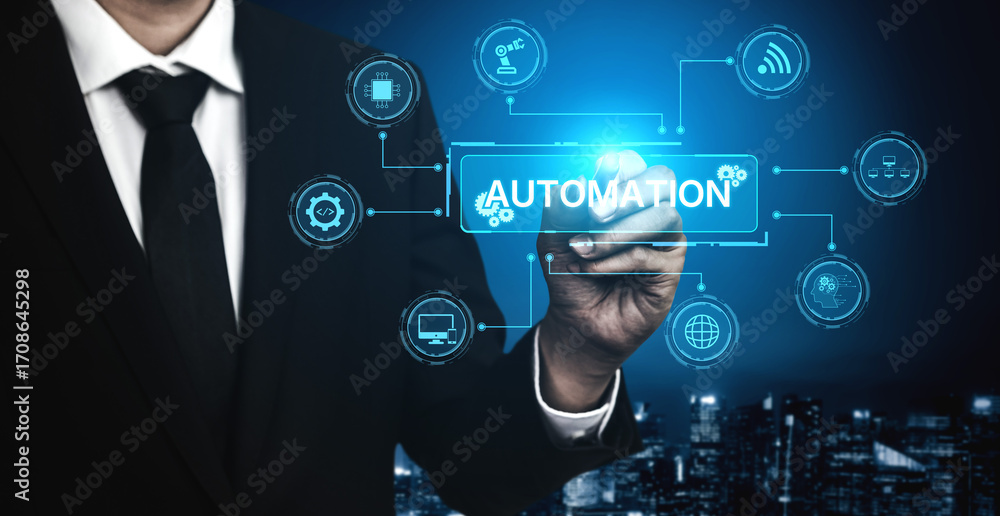 Fototapete modern automation drives workflow efficiency by connecting systems, people, and data. with intellige