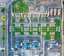 Modern Electrical Substation Aerial View Power Grid